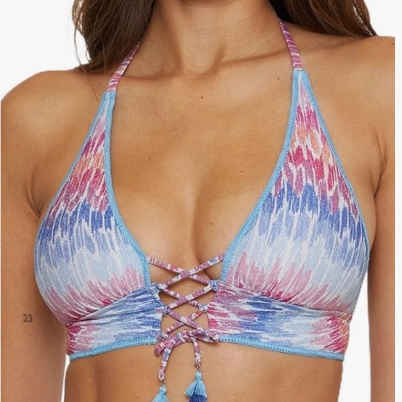 Becca Womens Patterned Multicolor Joshua Tree Halter Bikini Swim Top Small - Picture 1 of 7